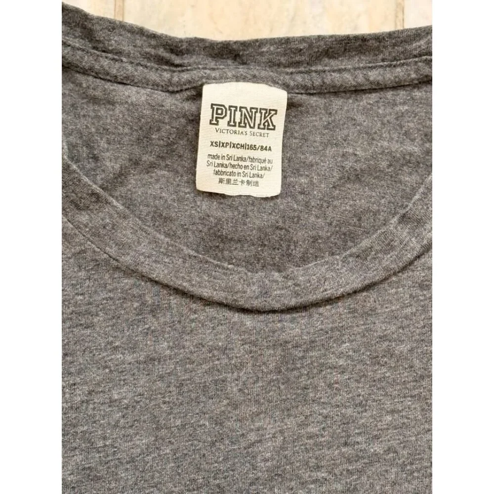 PINK Victoria's Secret women's XS (Oversized) gray w/gold sequins Pocket t-shirt - Picture 3 of 5